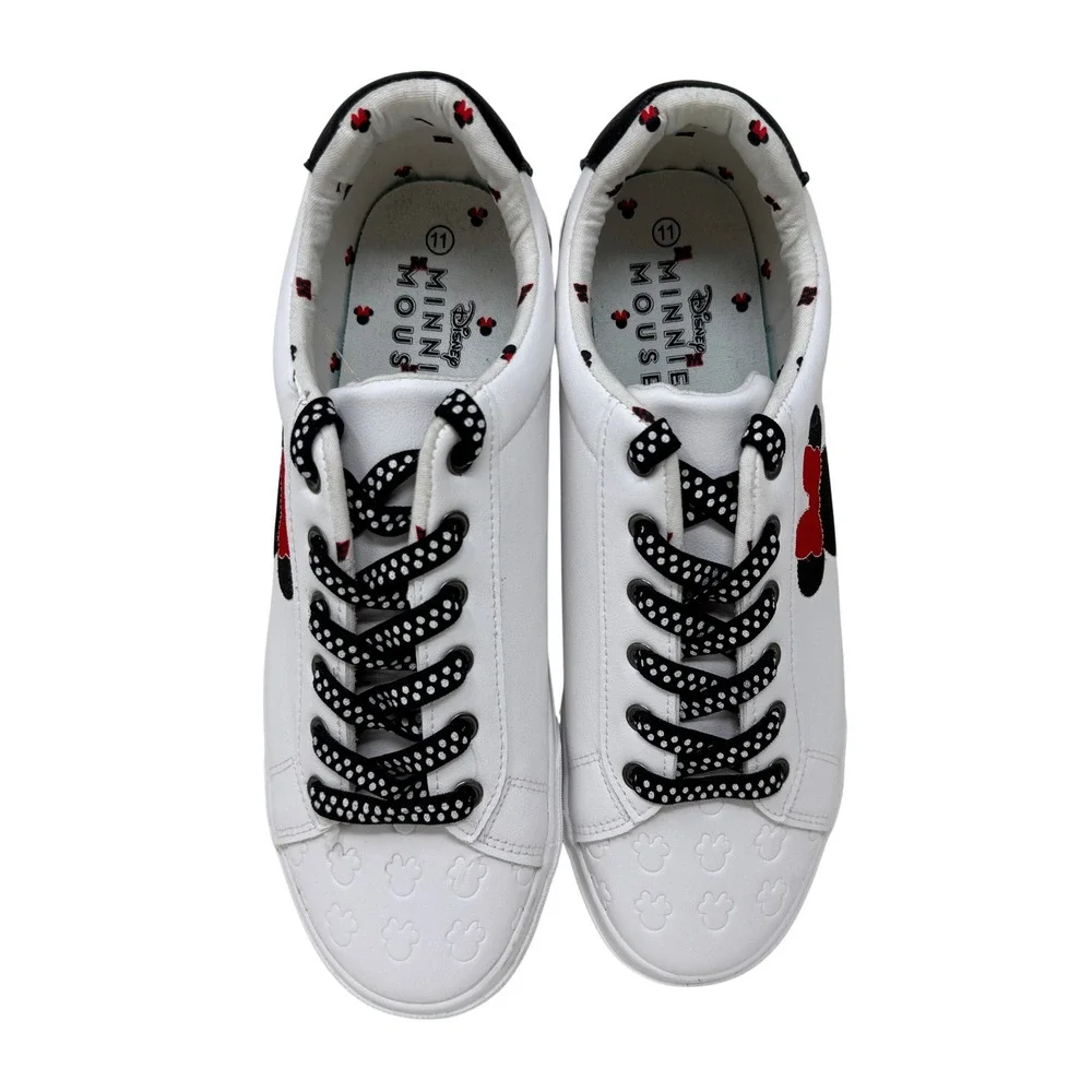Disney Minnie Mouse White Low Top Sneakers Polka Dot Laces Women's Size 11